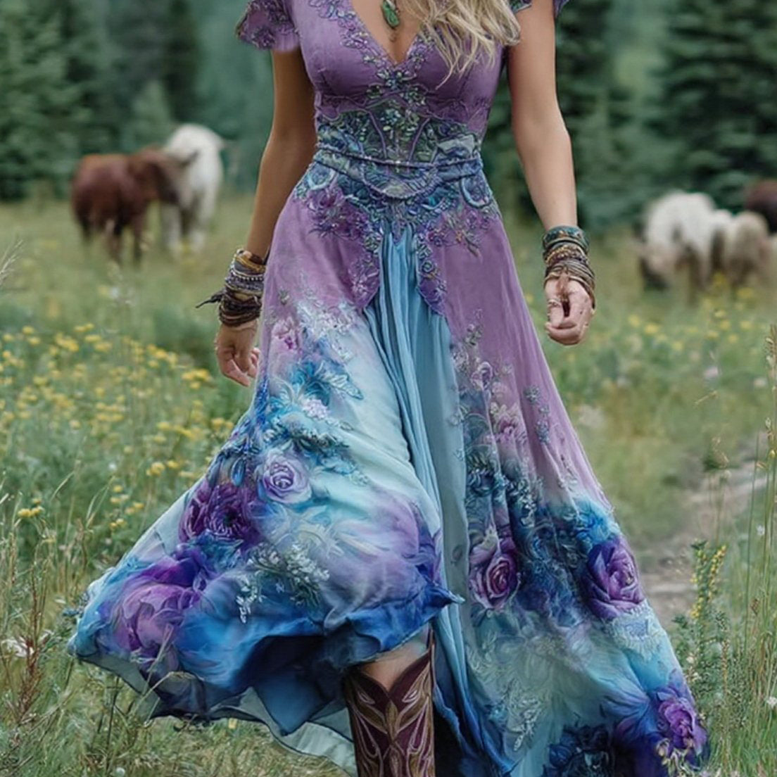 Serena™ – Lühike maxi kleit lilledega