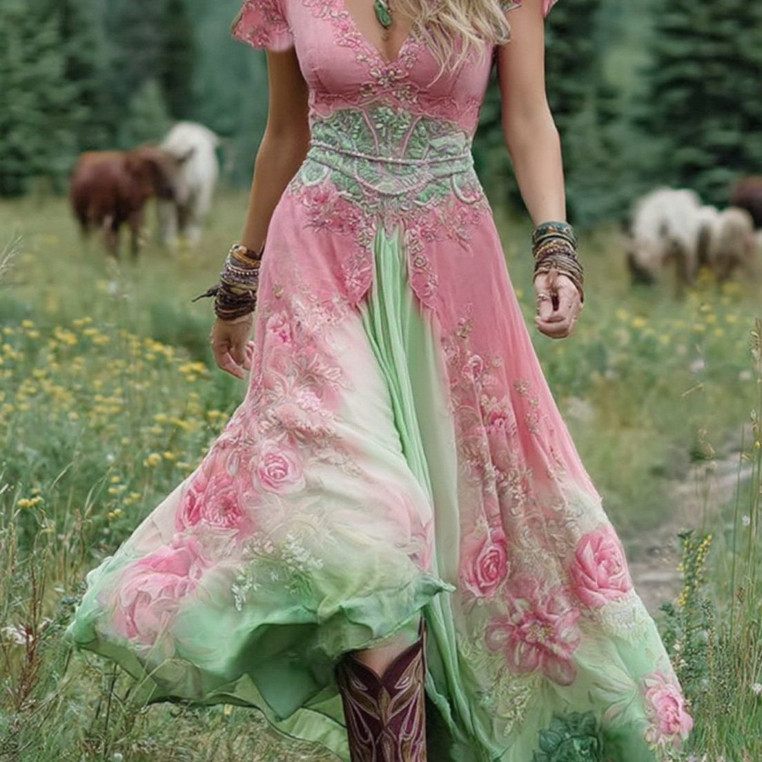 Serena™ – Lühike maxi kleit lilledega
