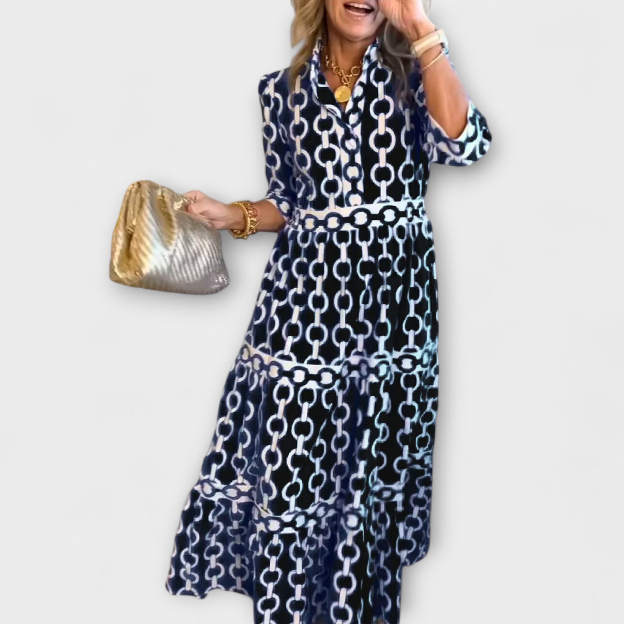 Sophia – Elegantne midi kleit kettidega