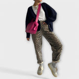 Chandra - Calças de ganga vintage com estampado de leopardo