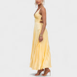 Aby – Plisseeritud kollane maxi kleit
