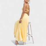 Aby – Plisseeritud kollane maxi kleit