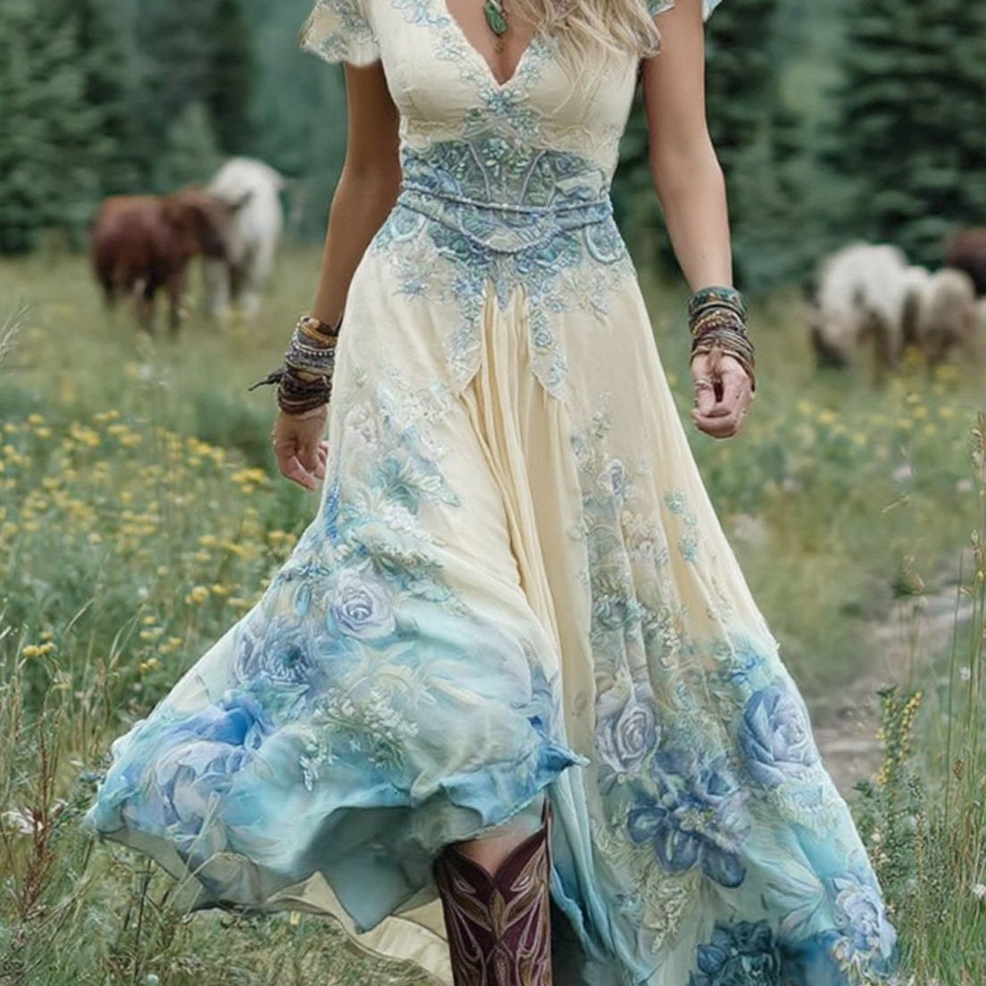Serena™ – Lühike maxi kleit lilledega