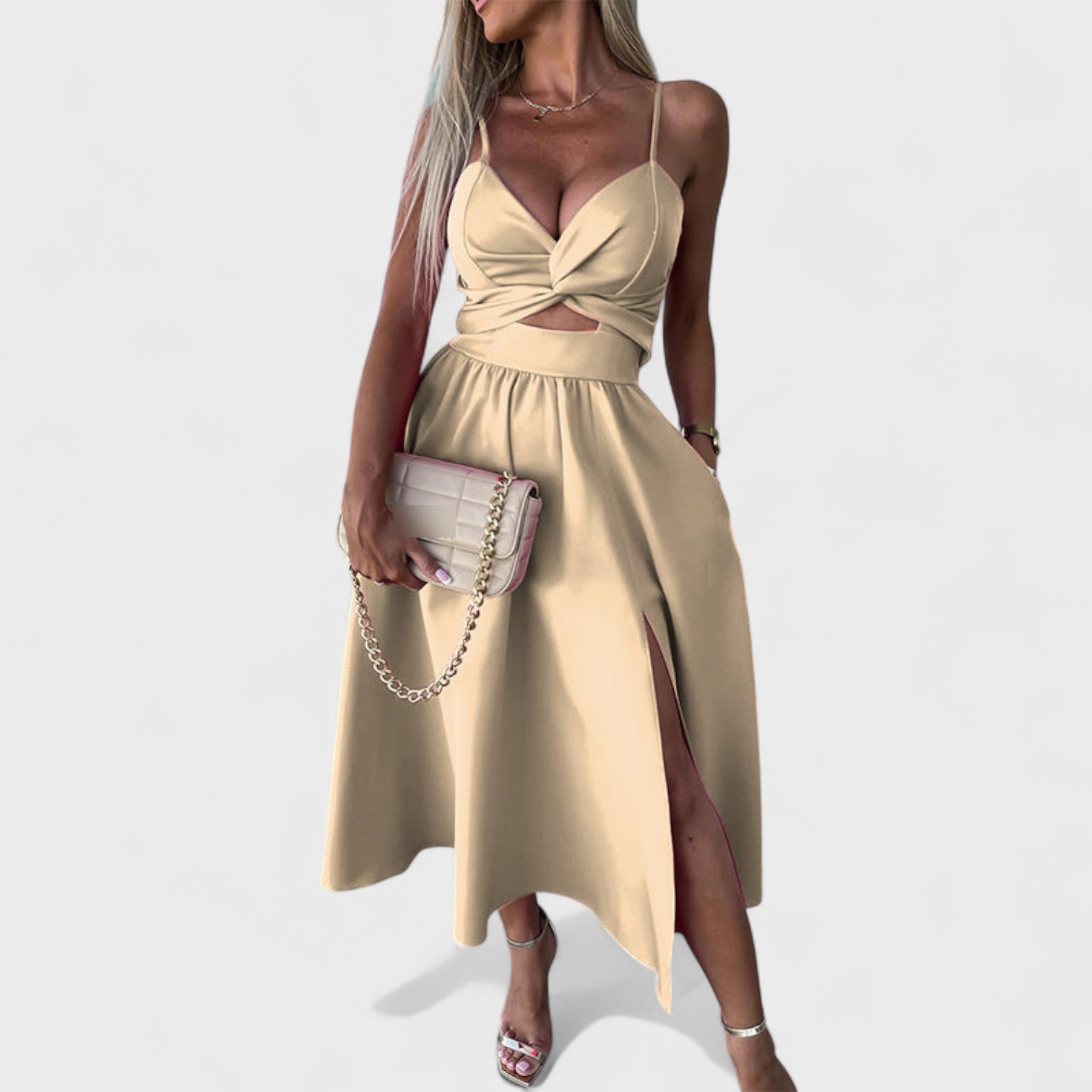 Cielo Divino – Elegantne midi kleit lõhiku detailiga