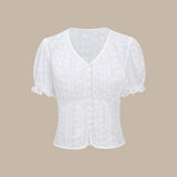 Valge – Lilleline puhv-sleeve blouse