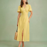 Kollane – Elegantne midi kleit