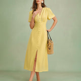 Kollane – Elegantne midi kleit