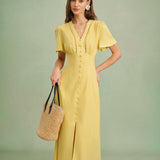 Kollane – Elegantne midi kleit