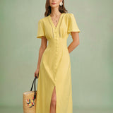 Kollane – Elegantne midi kleit
