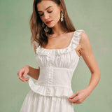 Valge Ruudukujuline – Elegantne ruffle top